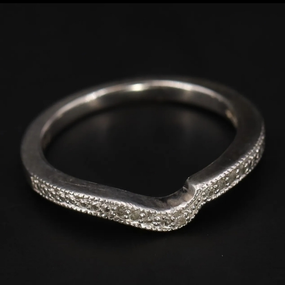 Sterling Silver/Diamond Channel Set Wavy Wedding Band/Ring-7